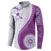 Bula Fiji Button Sweatshirt Violet Plumeria Masi Tapa Pattern LT05 - Polynesian Pride
