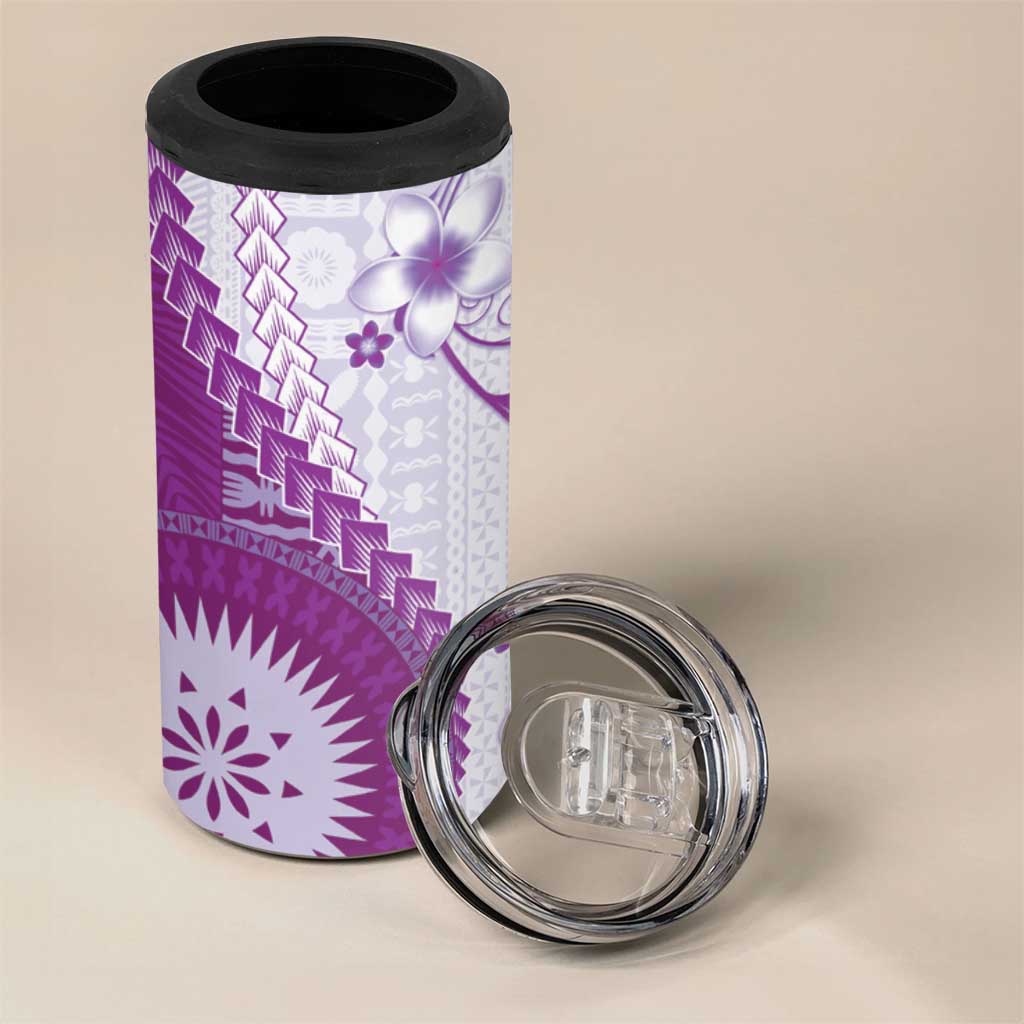 Bula Fiji 4 in 1 Can Cooler Tumbler Violet Plumeria Masi Tapa Pattern LT05 - Polynesian Pride