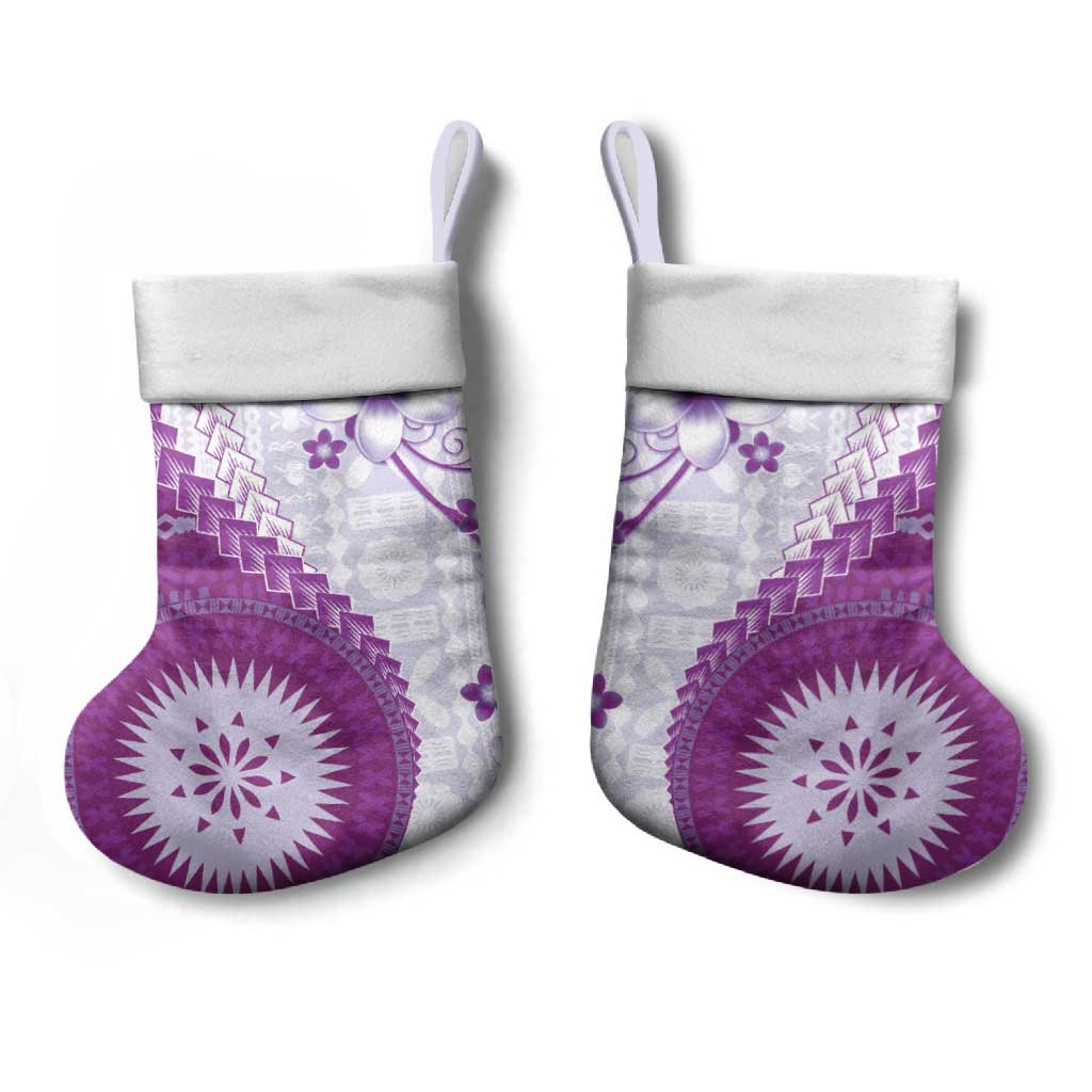 Bula Fiji Christmas Stocking Violet Plumeria Masi Tapa Pattern LT05 - Polynesian Pride
