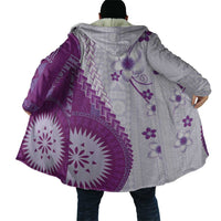 Bula Fiji Cloak Violet Plumeria Masi Tapa Pattern LT05 - Polynesian Pride