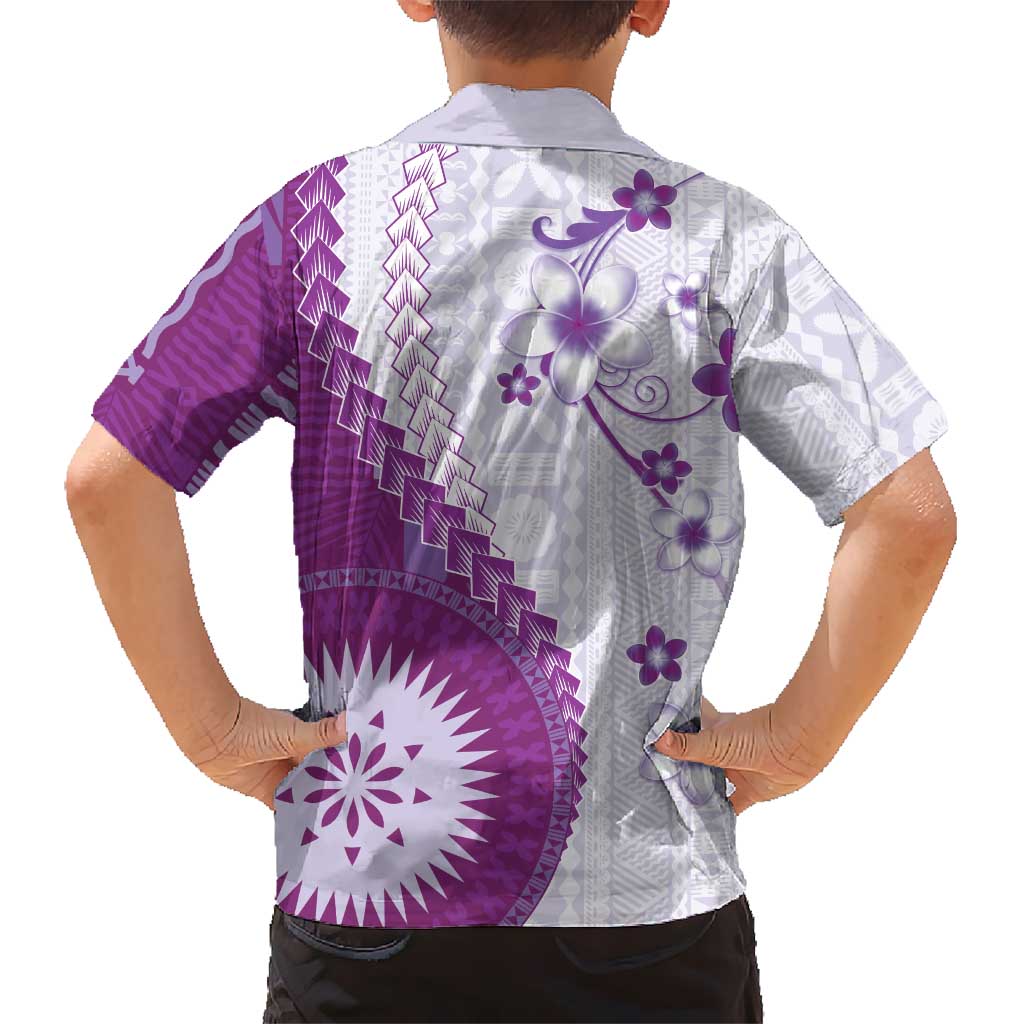 Bula Fiji Family Matching Off Shoulder Short Dress and Hawaiian Shirt Violet Plumeria Masi Tapa Pattern LT05 - Polynesian Pride