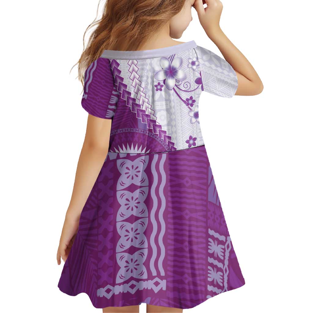 Bula Fiji Family Matching Off Shoulder Short Dress and Hawaiian Shirt Violet Plumeria Masi Tapa Pattern LT05 - Polynesian Pride