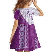 Bula Fiji Family Matching Off Shoulder Short Dress and Hawaiian Shirt Violet Plumeria Masi Tapa Pattern LT05 - Polynesian Pride