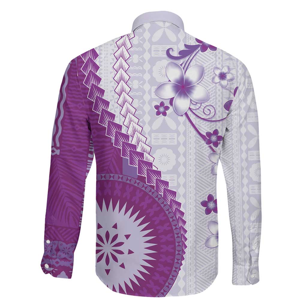 Bula Fiji Family Matching Off Shoulder Short Dress and Hawaiian Shirt Violet Plumeria Masi Tapa Pattern LT05 - Polynesian Pride