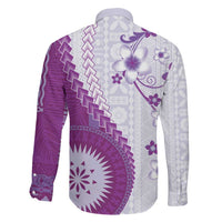Bula Fiji Family Matching Puletasi and Hawaiian Shirt Violet Plumeria Masi Tapa Pattern LT05 - Polynesian Pride