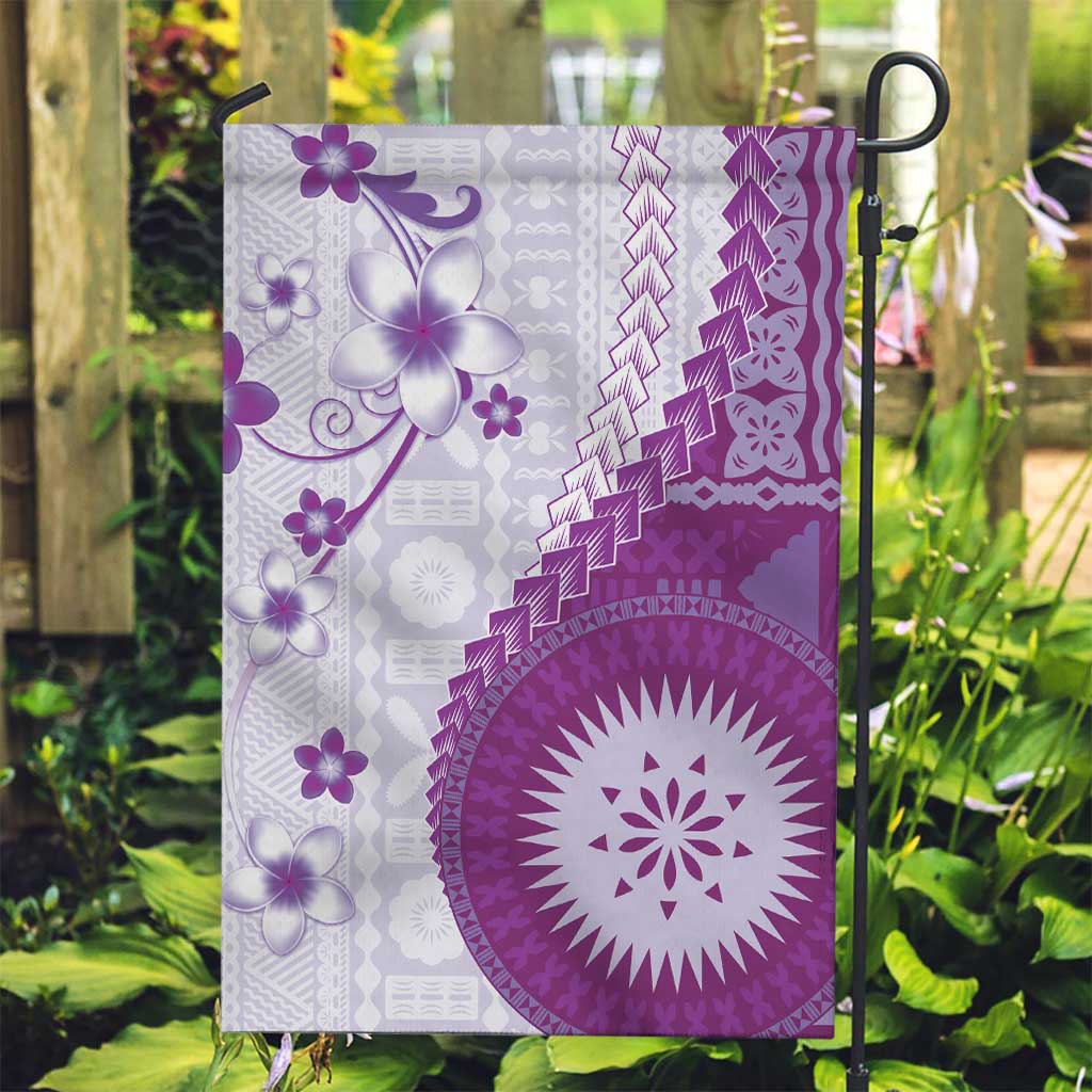 Bula Fiji Garden Flag Violet Plumeria Masi Tapa Pattern LT05 Garden Flag Violet - Polynesian Pride