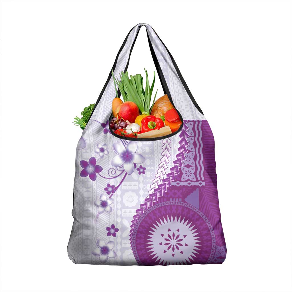 Bula Fiji Grocery Bag Violet Plumeria Masi Tapa Pattern LT05 1-pack One Size Violet - Polynesian Pride