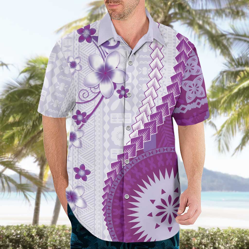 Bula Fiji Hawaiian Shirt Violet Plumeria Masi Tapa Pattern - Polynesian Pride