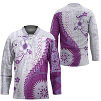 Bula Fiji Hockey Jersey Violet Plumeria Masi Tapa Pattern - Polynesian Pride