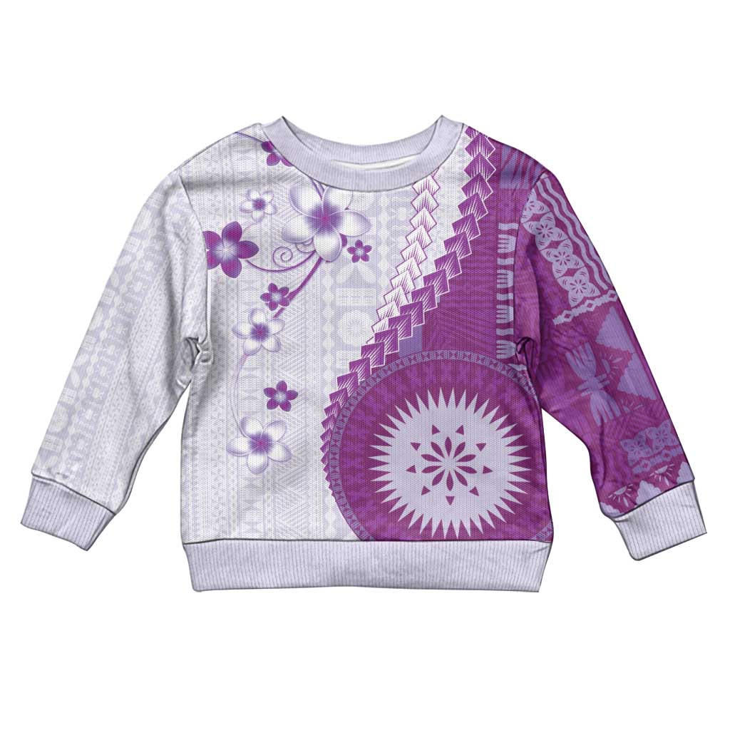 Bula Fiji Kid Ugly Christmas Sweater Violet Plumeria Masi Tapa Pattern LT05 Kid Violet - Polynesian Pride