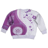 Bula Fiji Kid Ugly Christmas Sweater Violet Plumeria Masi Tapa Pattern LT05 - Polynesian Pride