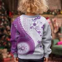 Bula Fiji Kid Ugly Christmas Sweater Violet Plumeria Masi Tapa Pattern LT05 - Polynesian Pride