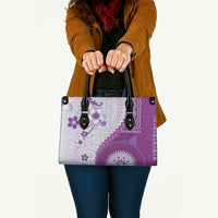 Bula Fiji Leather Bag Violet Plumeria Masi Tapa Pattern LT05 - Polynesian Pride
