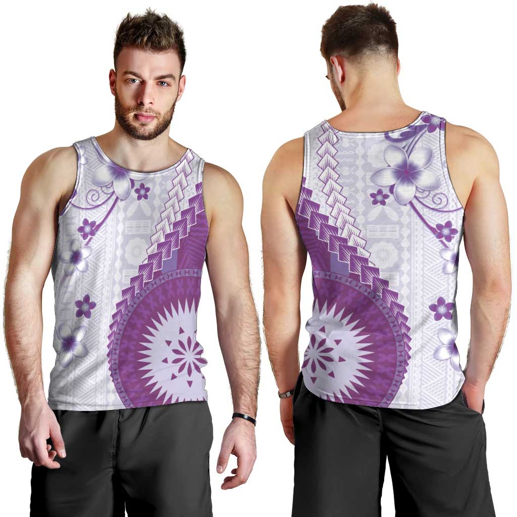 Bula Fiji Men Tank Top Violet Plumeria Masi Tapa Pattern LT05 - Polynesian Pride