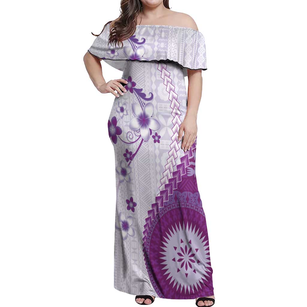Bula Fiji Off Shoulder Maxi Dress Violet Plumeria Masi Tapa Pattern LT05 Women Violet - Polynesian Pride