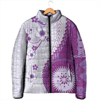 Bula Fiji Padded Jacket Violet Plumeria Masi Tapa Pattern LT05 - Polynesian Pride