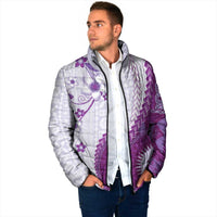 Bula Fiji Padded Jacket Violet Plumeria Masi Tapa Pattern LT05 - Polynesian Pride