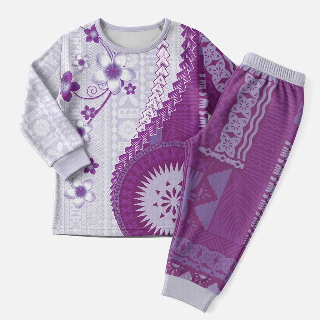 Bula Fiji Christmas Pajama Set Violet Plumeria Masi Tapa Pattern LT05 Men Violet - Polynesian Pride