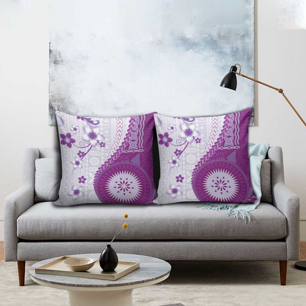 Bula Fiji Pillow Cover Violet Plumeria Masi Tapa Pattern LT05 - Polynesian Pride