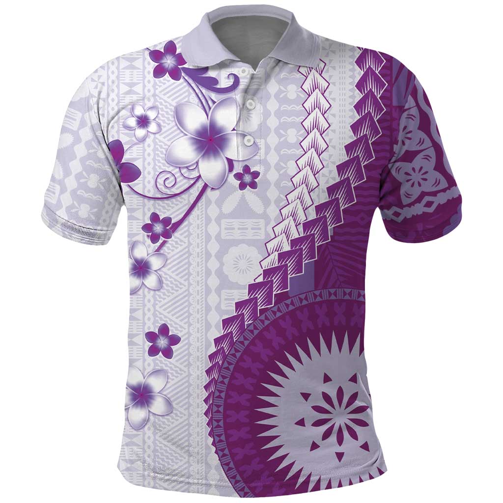 Bula Fiji Polo Shirt Violet Plumeria Masi Tapa Pattern LT05 Violet - Polynesian Pride