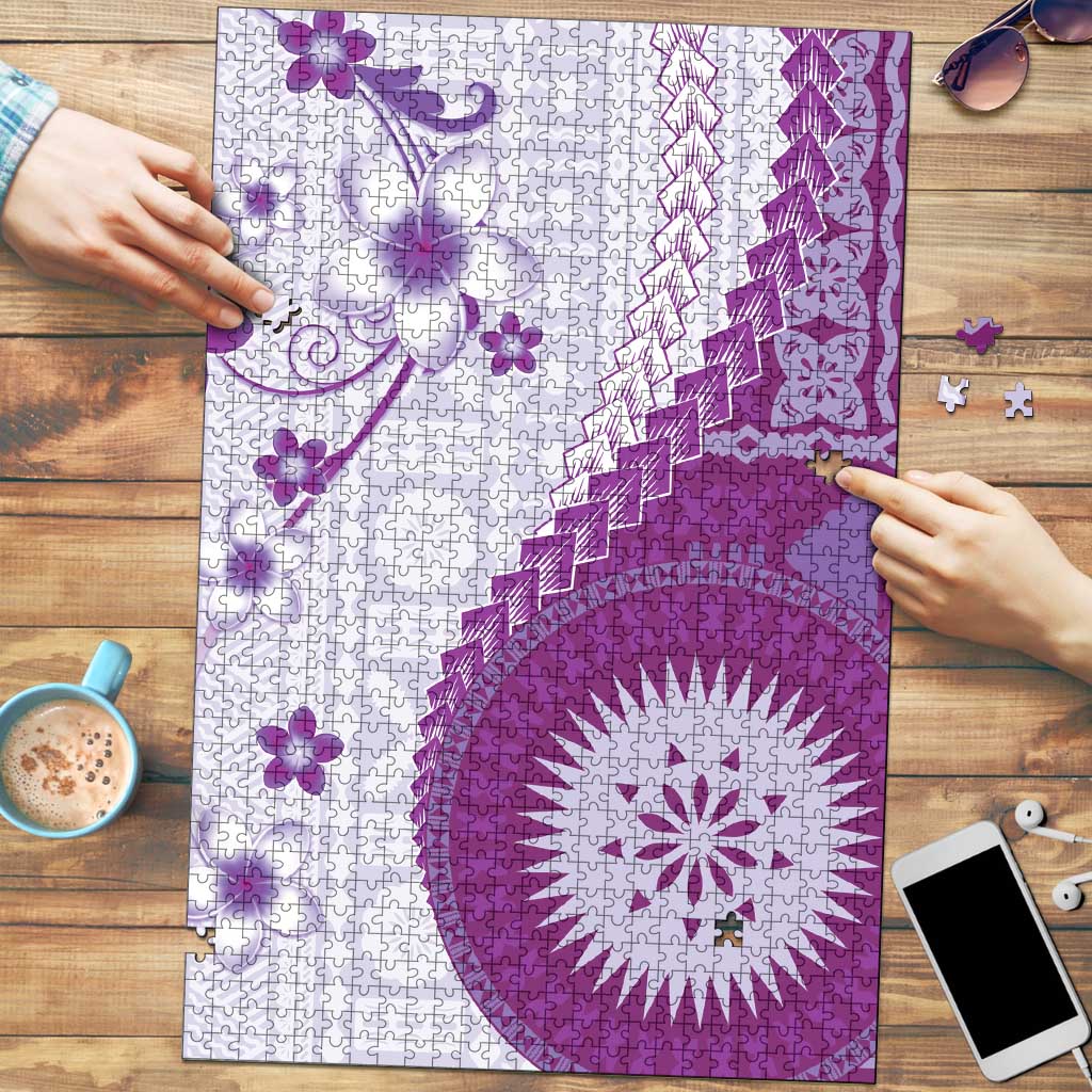 Bula Fiji Puzzle Violet Plumeria Masi Tapa Pattern LT05 Violet - Polynesian Pride