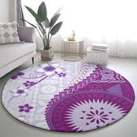 Bula Fiji Round Carpet Violet Plumeria Masi Tapa Pattern LT05 - Polynesian Pride