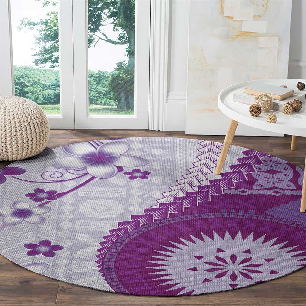 Bula Fiji Round Carpet Violet Plumeria Masi Tapa Pattern LT05 - Polynesian Pride