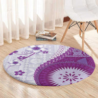 Bula Fiji Round Carpet Violet Plumeria Masi Tapa Pattern LT05 - Polynesian Pride