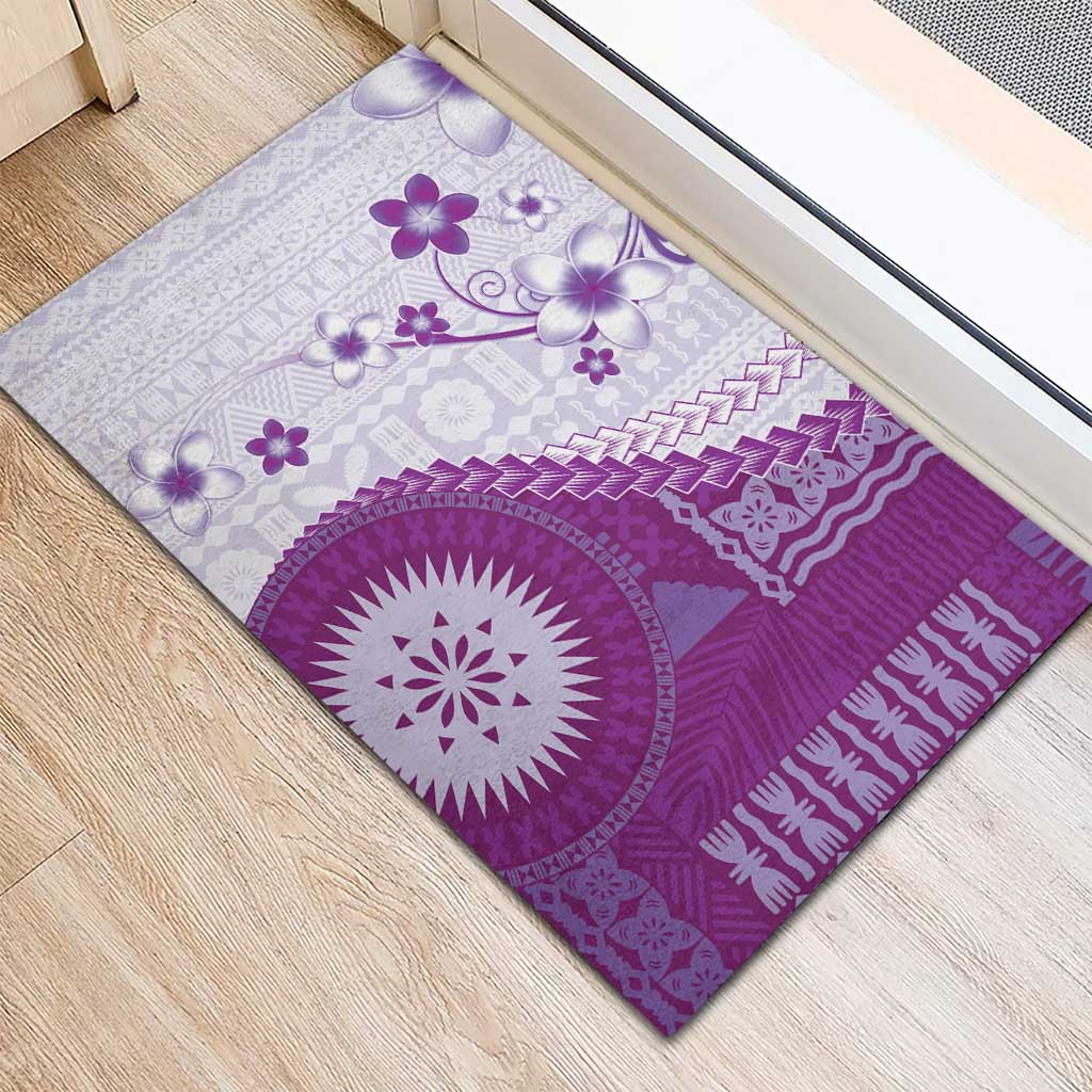 Bula Fiji Rubber Doormat Violet Plumeria Masi Tapa Pattern LT05 - Polynesian Pride