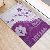 Bula Fiji Rubber Doormat Violet Plumeria Masi Tapa Pattern LT05 - Polynesian Pride