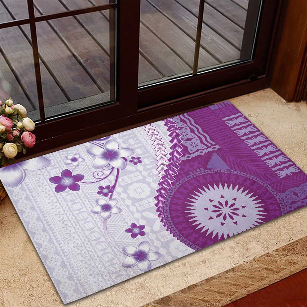 Bula Fiji Rubber Doormat Violet Plumeria Masi Tapa Pattern LT05 - Polynesian Pride