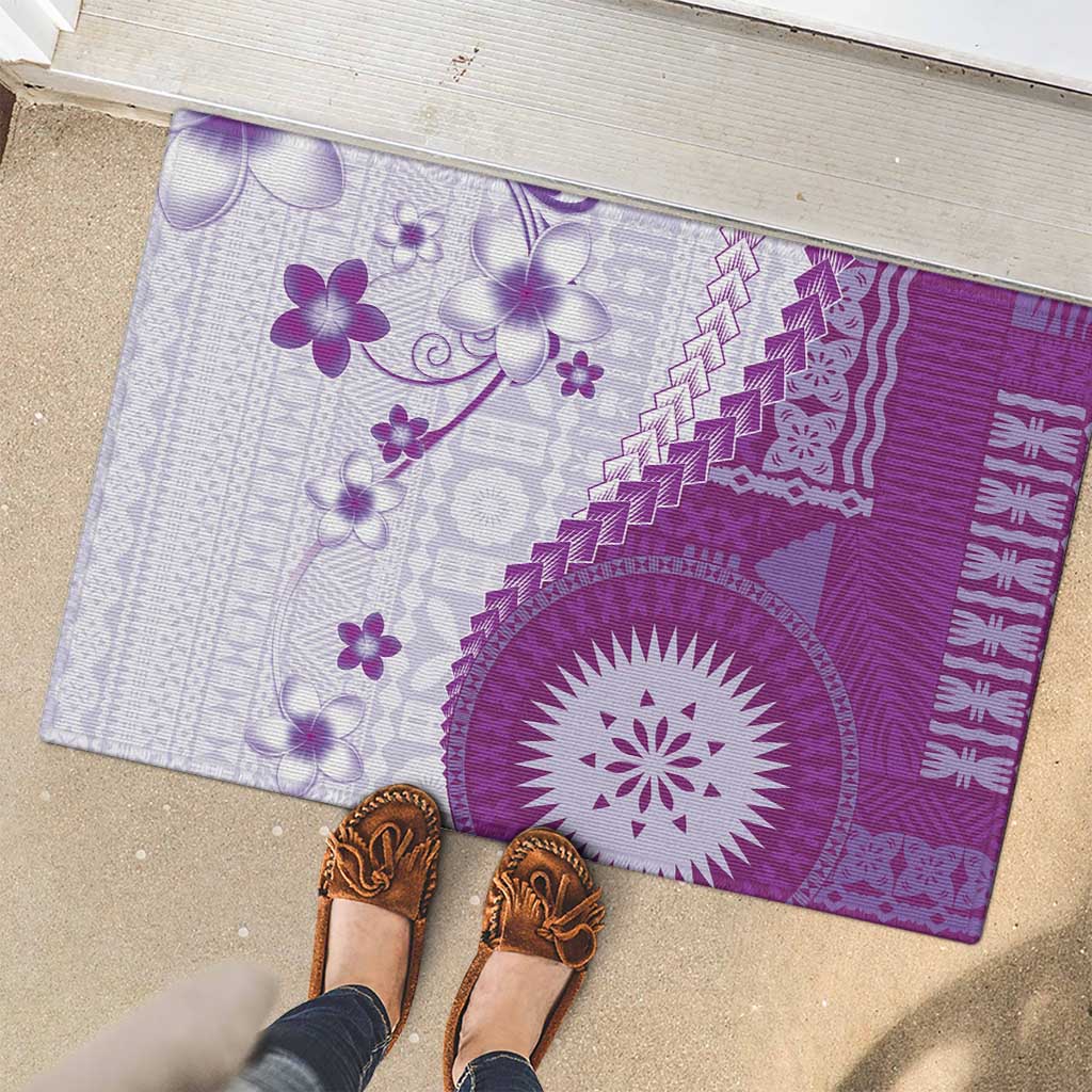 Bula Fiji Rubber Doormat Violet Plumeria Masi Tapa Pattern LT05 - Polynesian Pride