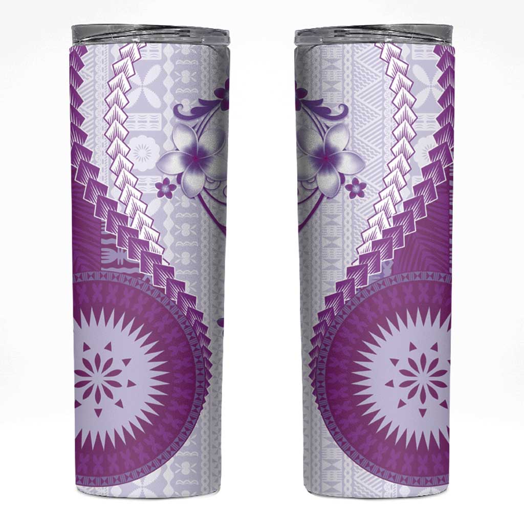 Bula Fiji Skinny Tumbler Violet Plumeria Masi Tapa Pattern LT05 Violet - Polynesian Pride