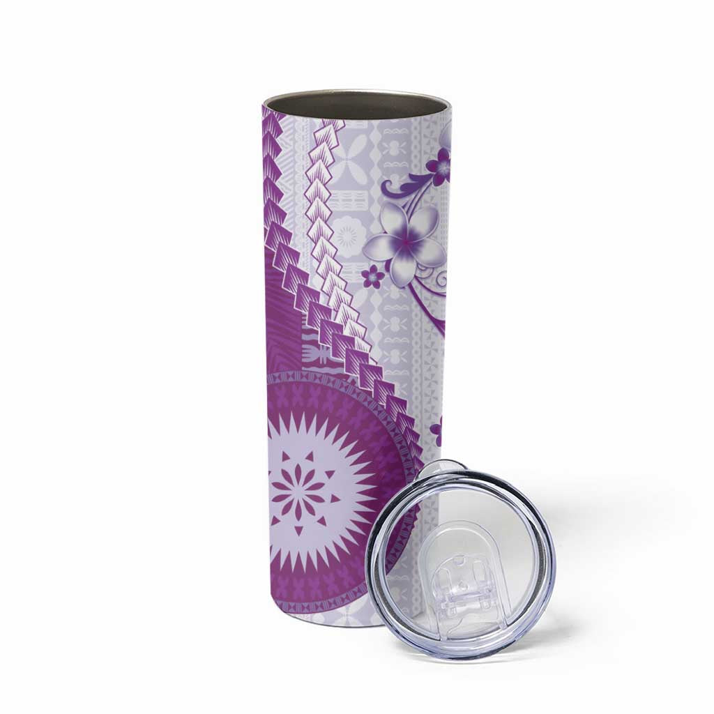 Bula Fiji Skinny Tumbler Violet Plumeria Masi Tapa Pattern LT05 - Polynesian Pride