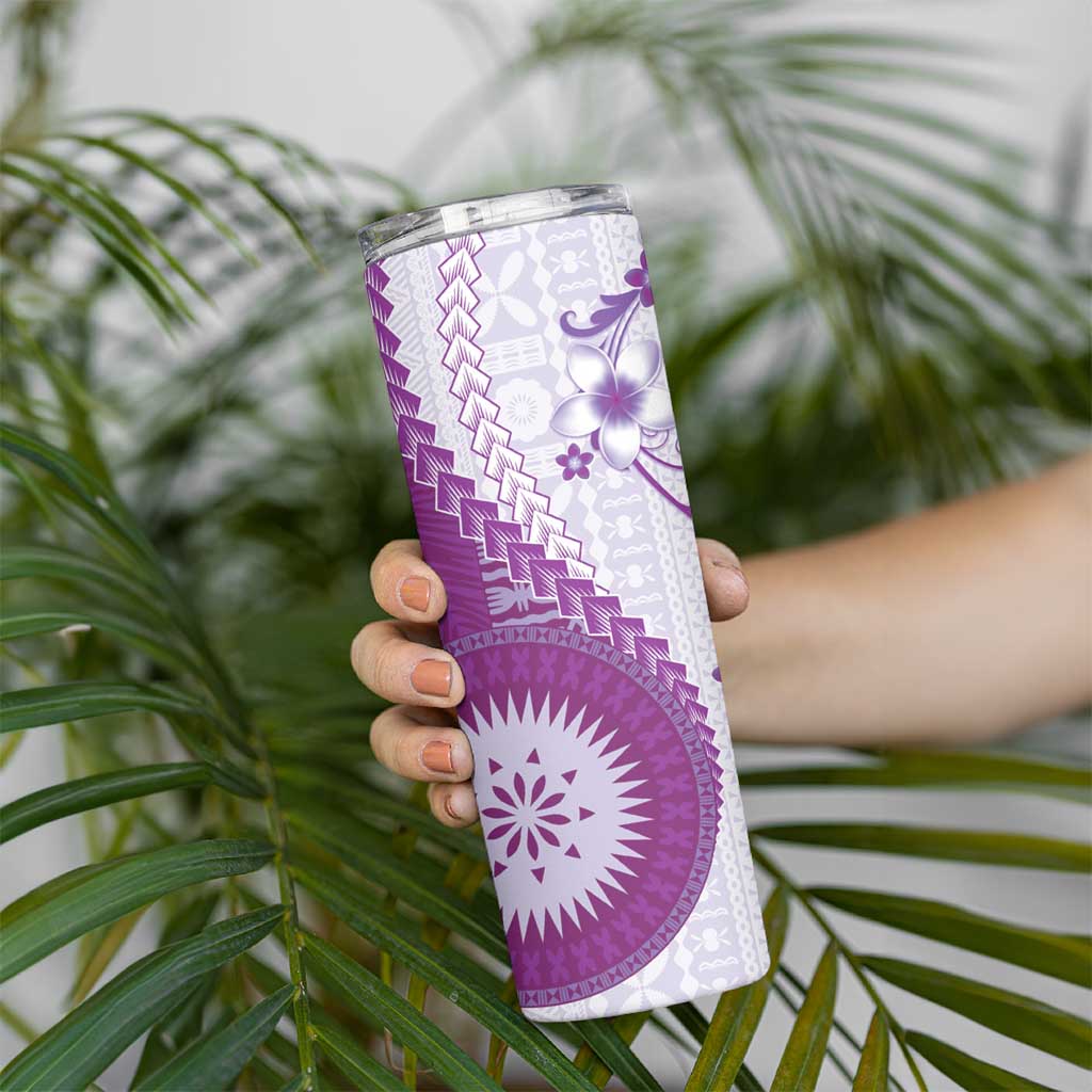 Bula Fiji Skinny Tumbler Violet Plumeria Masi Tapa Pattern LT05 - Polynesian Pride
