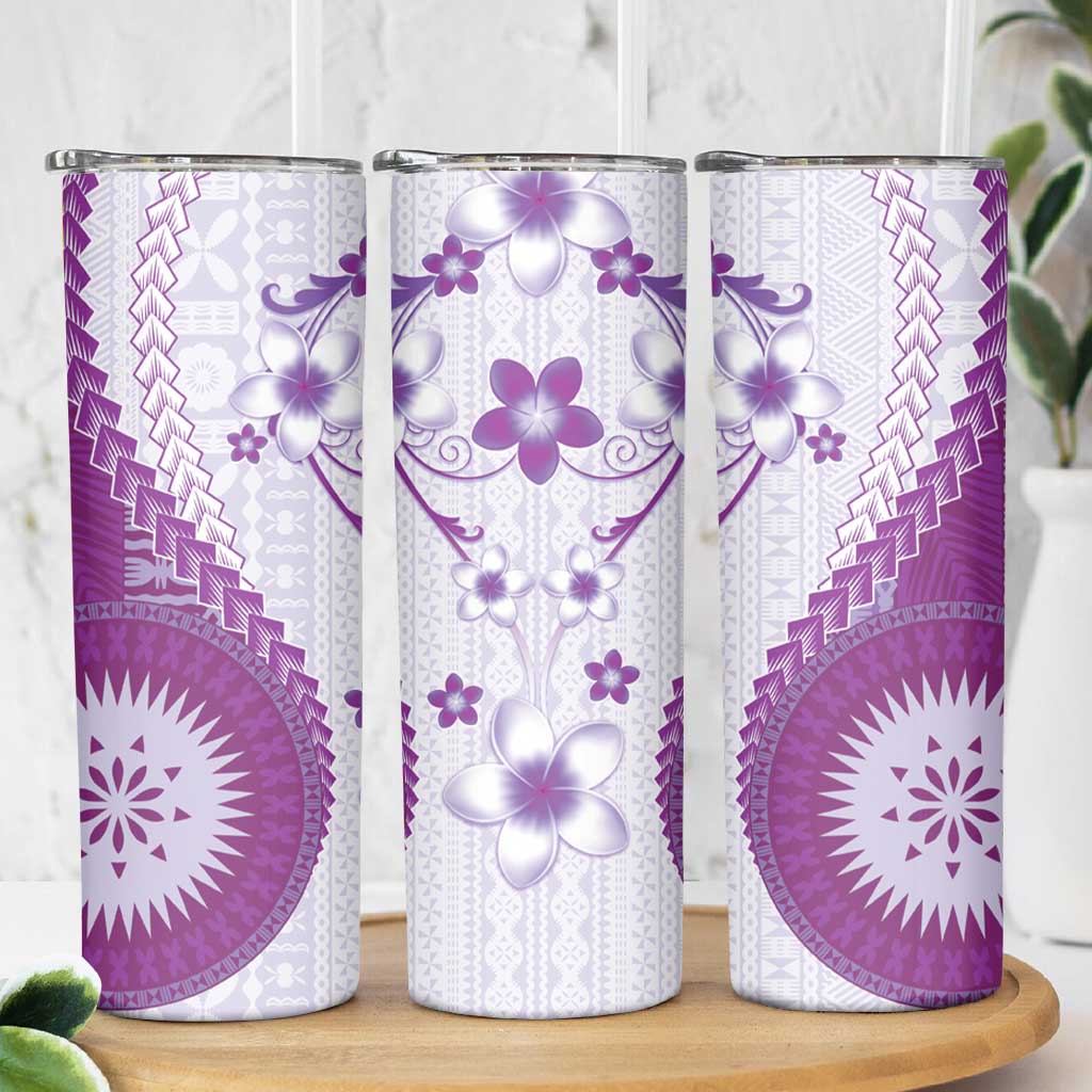 Bula Fiji Skinny Tumbler Violet Plumeria Masi Tapa Pattern LT05 - Polynesian Pride