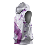 Bula Fiji Sleeveless Hoodie Violet Plumeria Masi Tapa Pattern LT05 - Polynesian Pride