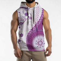 Bula Fiji Sleeveless Hoodie Violet Plumeria Masi Tapa Pattern LT05 - Polynesian Pride