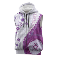 Bula Fiji Sleeveless Zip Hoodie Violet Plumeria Masi Tapa Pattern LT05 Violet - Polynesian Pride