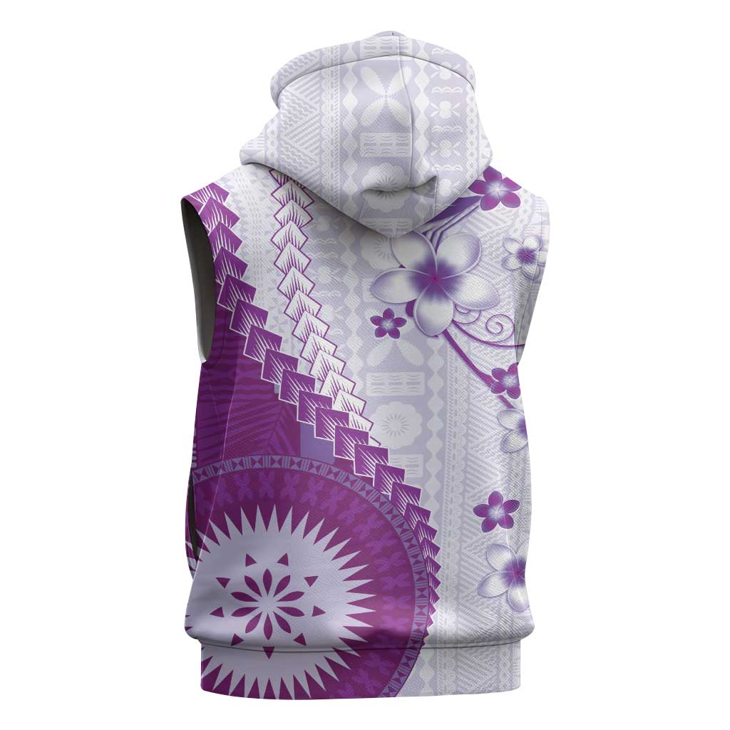 Bula Fiji Sleeveless Zip Hoodie Violet Plumeria Masi Tapa Pattern LT05 - Polynesian Pride