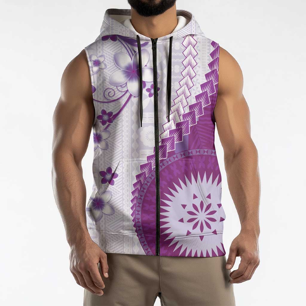 Bula Fiji Sleeveless Zip Hoodie Violet Plumeria Masi Tapa Pattern LT05 - Polynesian Pride