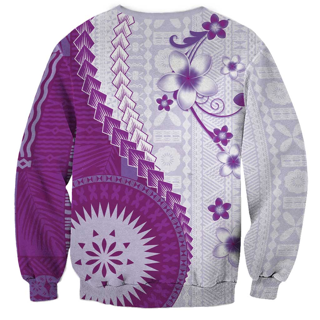 Bula Fiji Sweatshirt Violet Plumeria Masi Tapa Pattern LT05 - Polynesian Pride