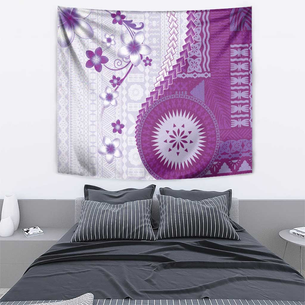 Bula Fiji Tapestry Violet Plumeria Masi Tapa Pattern LT05 - Polynesian Pride