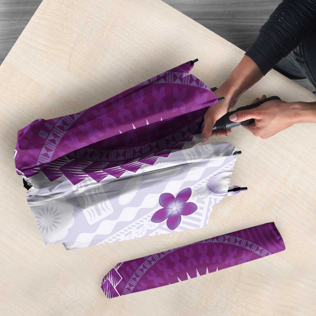 Bula Fiji Umbrella Violet Plumeria Masi Tapa Pattern LT05 - Polynesian Pride