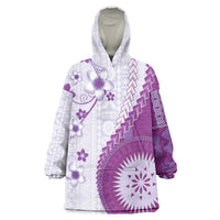 Bula Fiji Wearable Blanket Hoodie Violet Plumeria Masi Tapa Pattern LT05 One Size Violet - Polynesian Pride