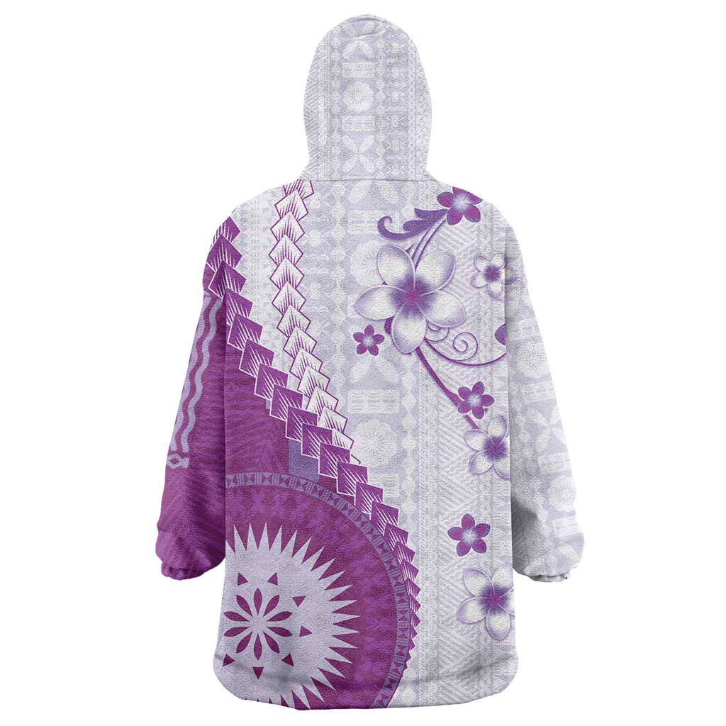 Bula Fiji Wearable Blanket Hoodie Violet Plumeria Masi Tapa Pattern LT05 - Polynesian Pride