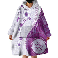 Bula Fiji Wearable Blanket Hoodie Violet Plumeria Masi Tapa Pattern LT05 - Polynesian Pride