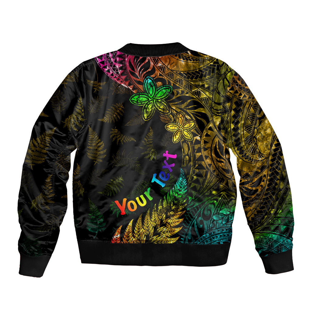Personalised New Zealand Wellington Pride Bomber Jacket Rainbow Silver Fern Paua Shell LT05 - Polynesian Pride