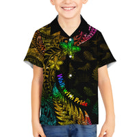 Personalised New Zealand Wellington Pride Family Matching Long Sleeve Bodycon Dress and Hawaiian Shirt Rainbow Silver Fern Paua Shell LT05 Son's Shirt Black - Polynesian Pride