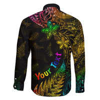 Personalised New Zealand Wellington Pride Family Matching Off Shoulder Short Dress and Hawaiian Shirt Rainbow Silver Fern Paua Shell LT05 - Polynesian Pride